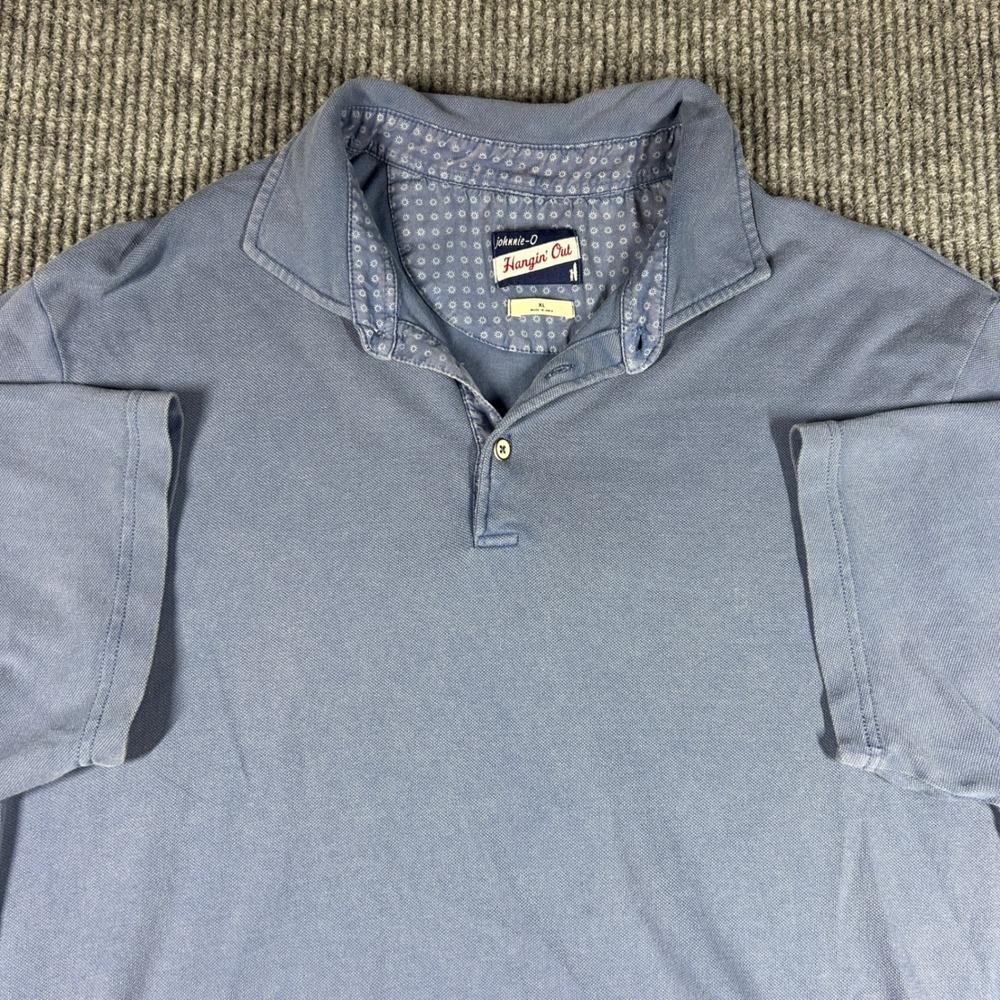 Johnnie-O Shirt Men's XL Hangin Out Blue Short Sleeve Polo Cotton Spandex Causal